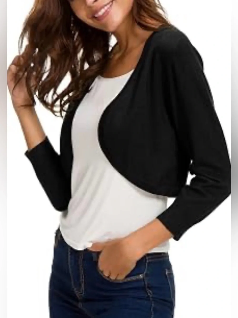 Zaful Black Cropped Open Front Knit Bolero Cardigan Sweater Size XL Heavyweight